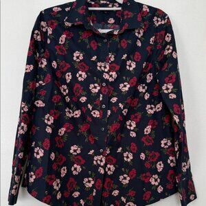 Lands End Cotton Floral Navy Women's Top
